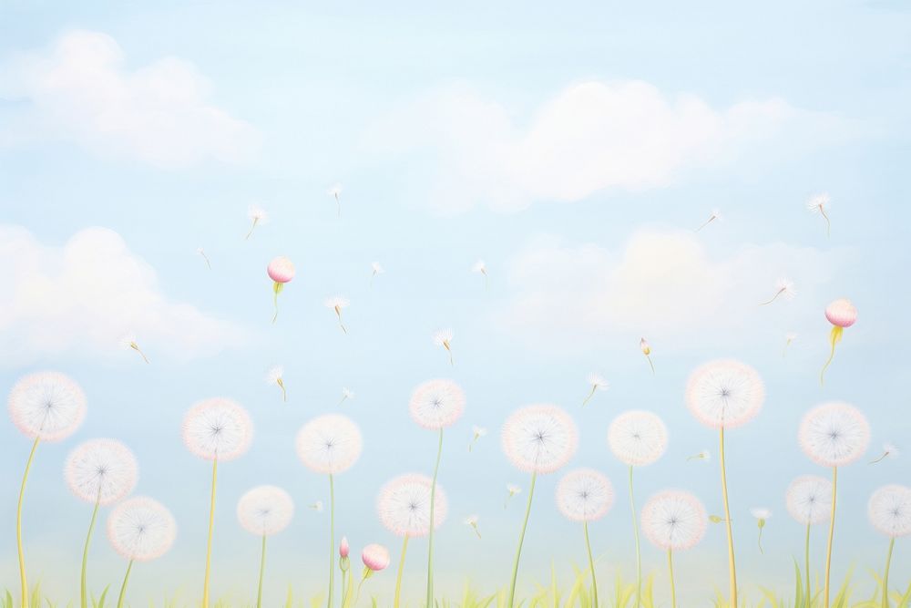 Painting of dandelion filed border backgrounds outdoors nature.