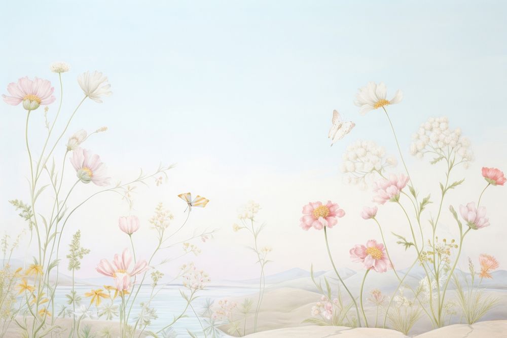 Painting of dried flowers border backgrounds outdoors pattern.