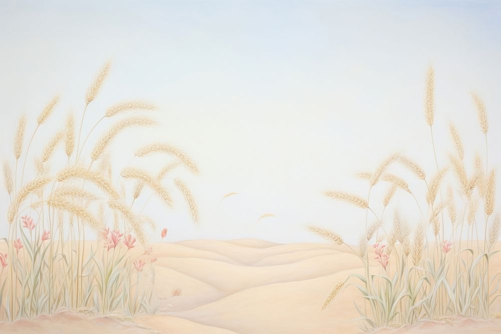 Painting of dried wheats border backgrounds drawing sketch.