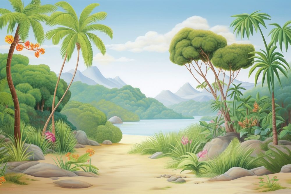 Painting of jungle border backgrounds vegetation landscape.
