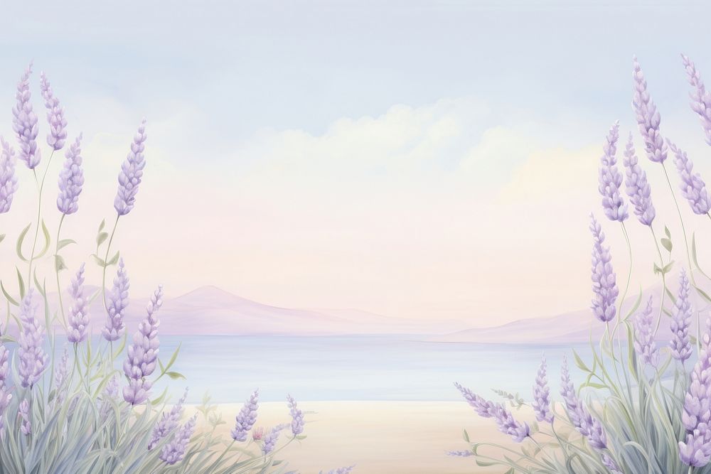 Painting of lavender flowers border backgrounds landscape outdoors.