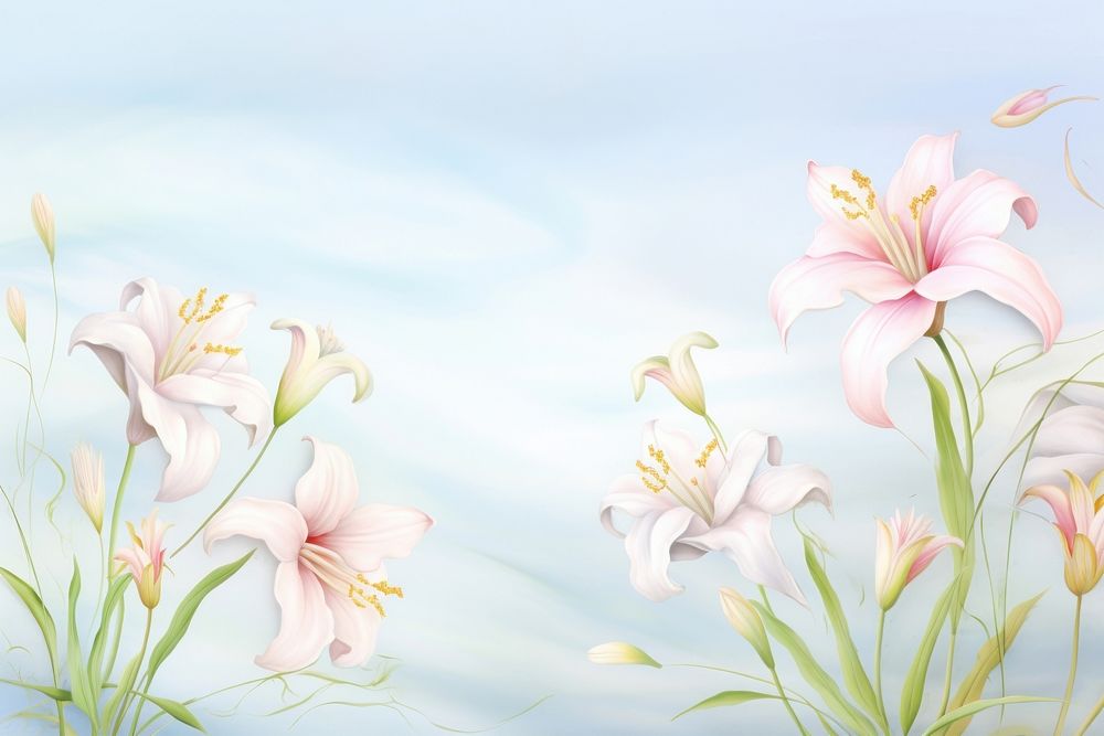 Painting of lilly flowers border backgrounds blossom plant.