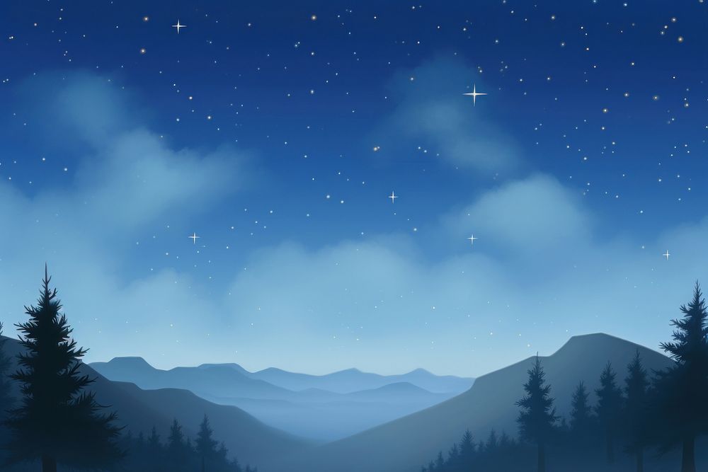 Painting of night sky border landscape mountain outdoors.