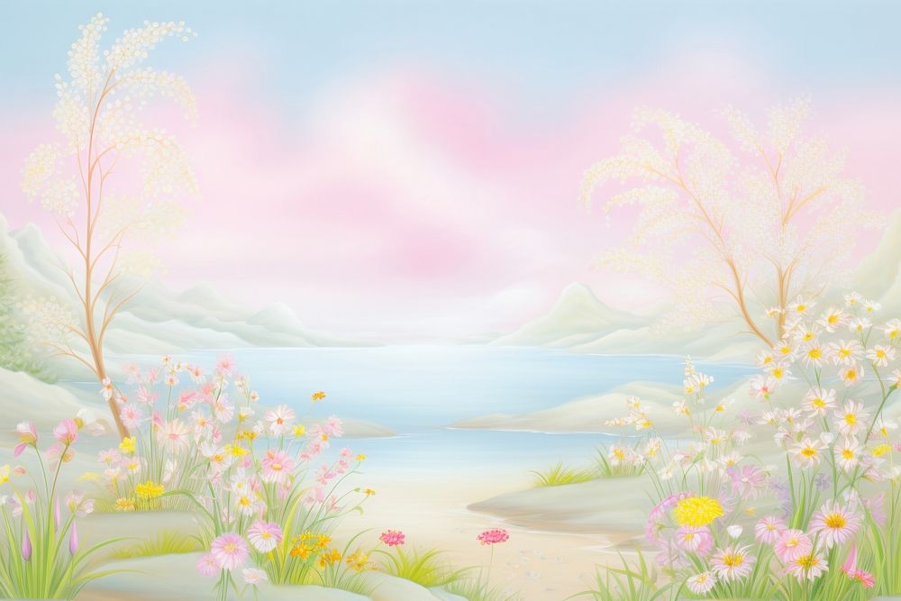 Painting of spring border backgrounds outdoors nature.