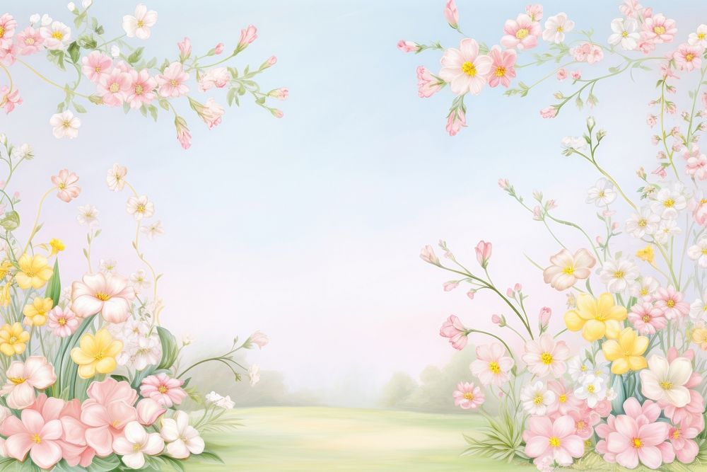 Painting of spring border backgrounds outdoors blossom.