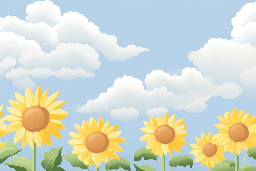 Painting of sunflowers and sun border backgrounds outdoors nature.