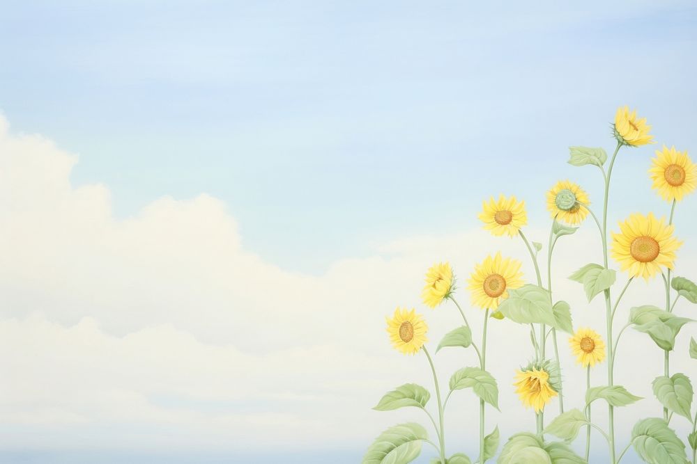 Painting of sunflowers border backgrounds outdoors nature.