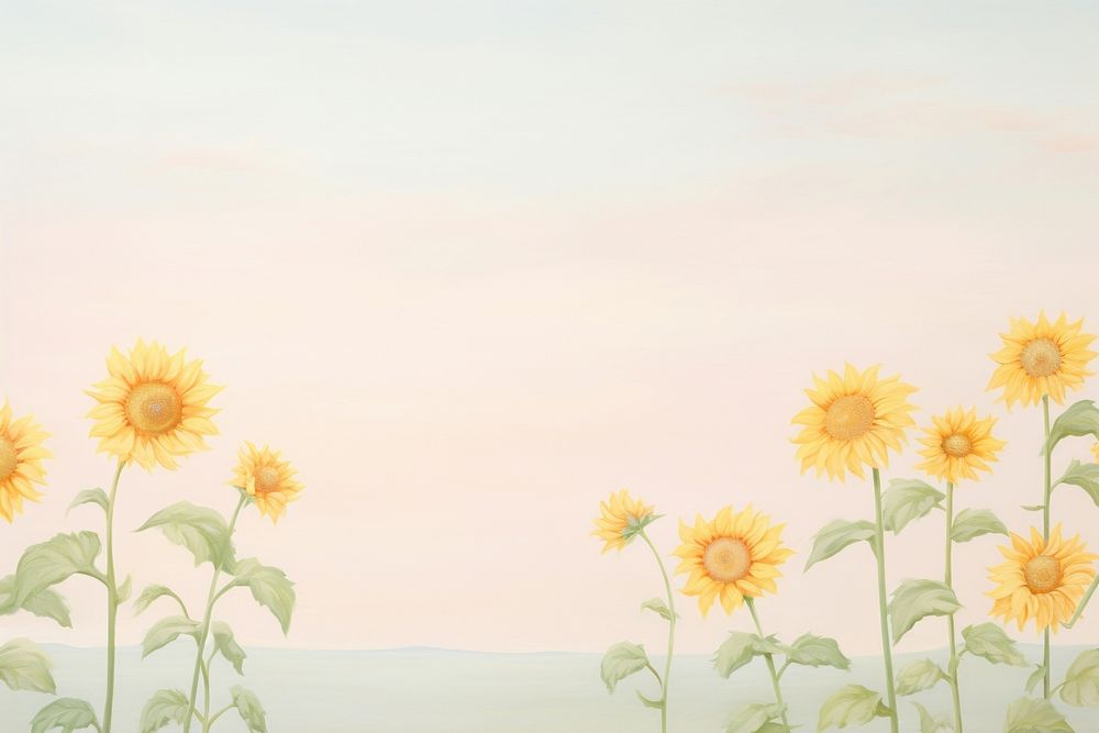 Painting of sunflowers border backgrounds outdoors plant.