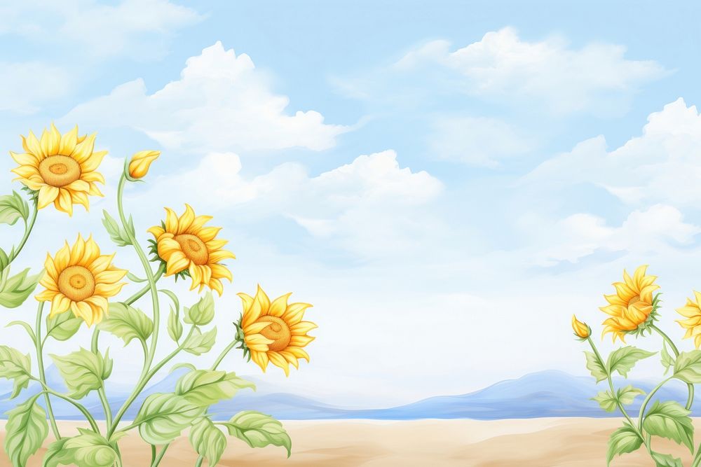 Painting of sunflowers border backgrounds outdoors nature.