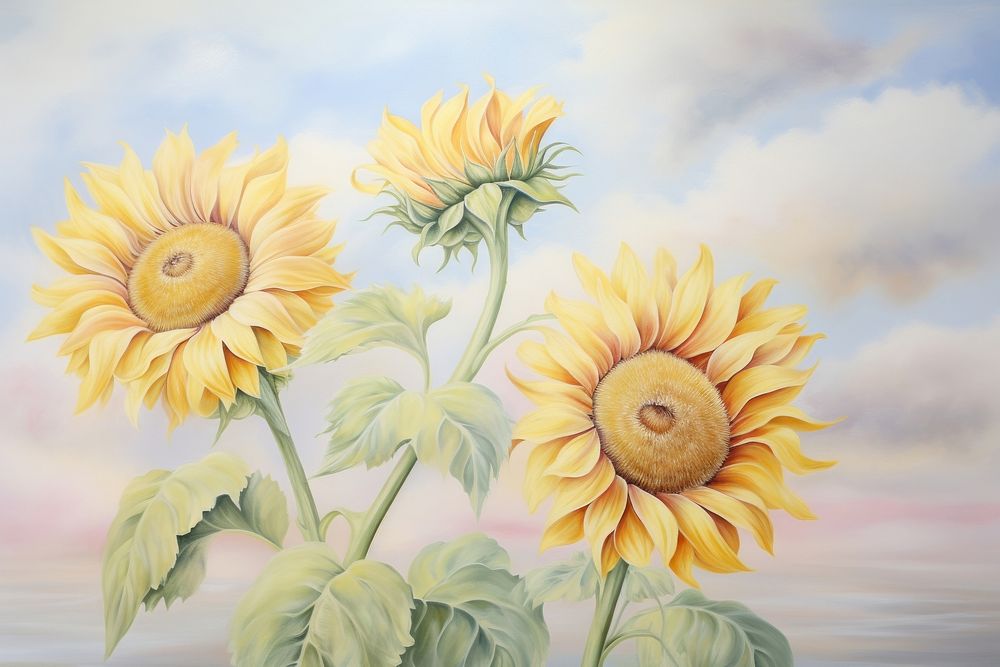 Painting of sunflowers border plant inflorescence creativity.