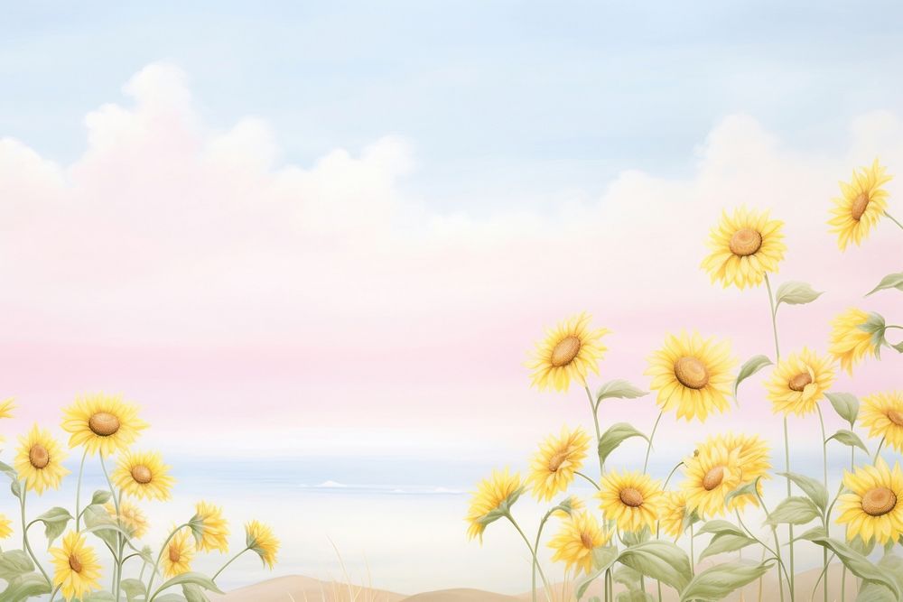 Painting of sunflowers border backgrounds landscape outdoors.
