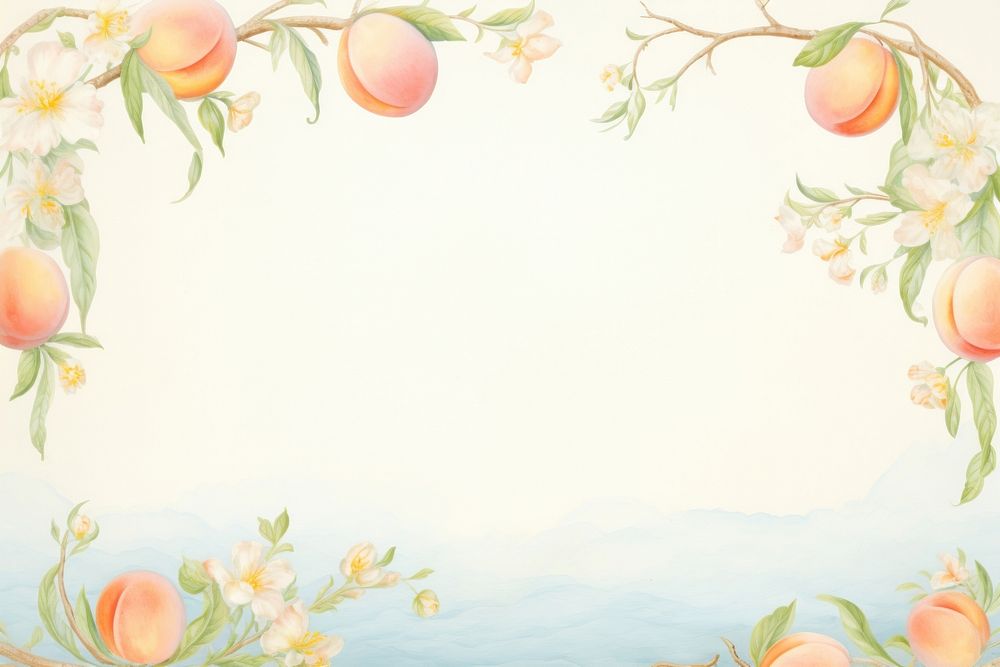 Painting of peach border backgrounds fruit plant.