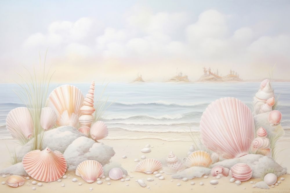Painting of pearl shells border seashell outdoors nature.