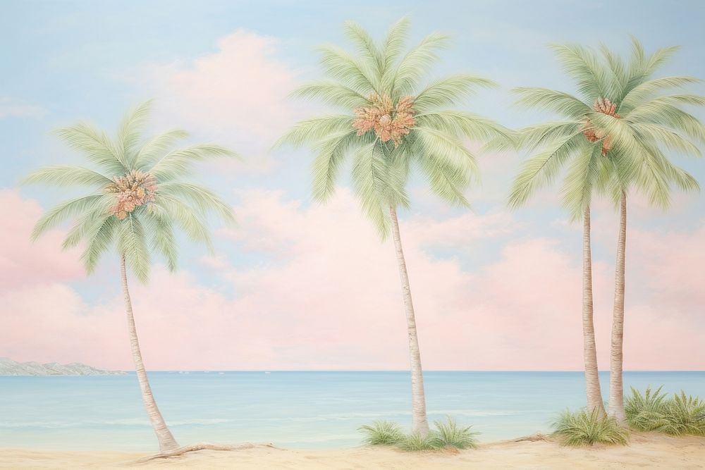 Painting of plam tree border outdoors nature beach.
