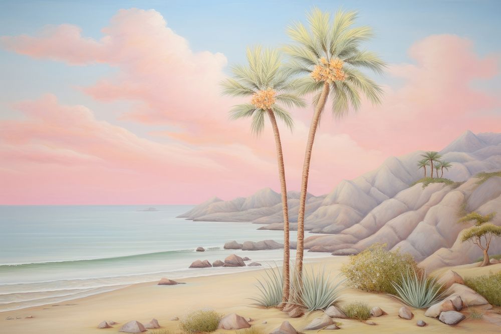 Painting of plam tree california border landscape outdoors nature.