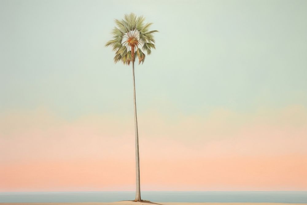 Painting of plam tree california border outdoors horizon nature.