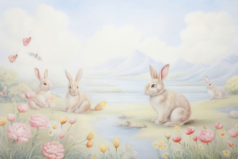 Painting of rabbit border animal mammal rodent.