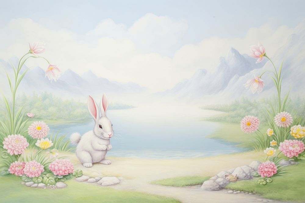 Painting of rabbit border flower plant representation.