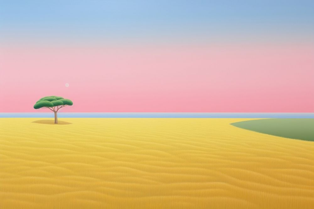 Painting of rice filed border landscape outdoors horizon.