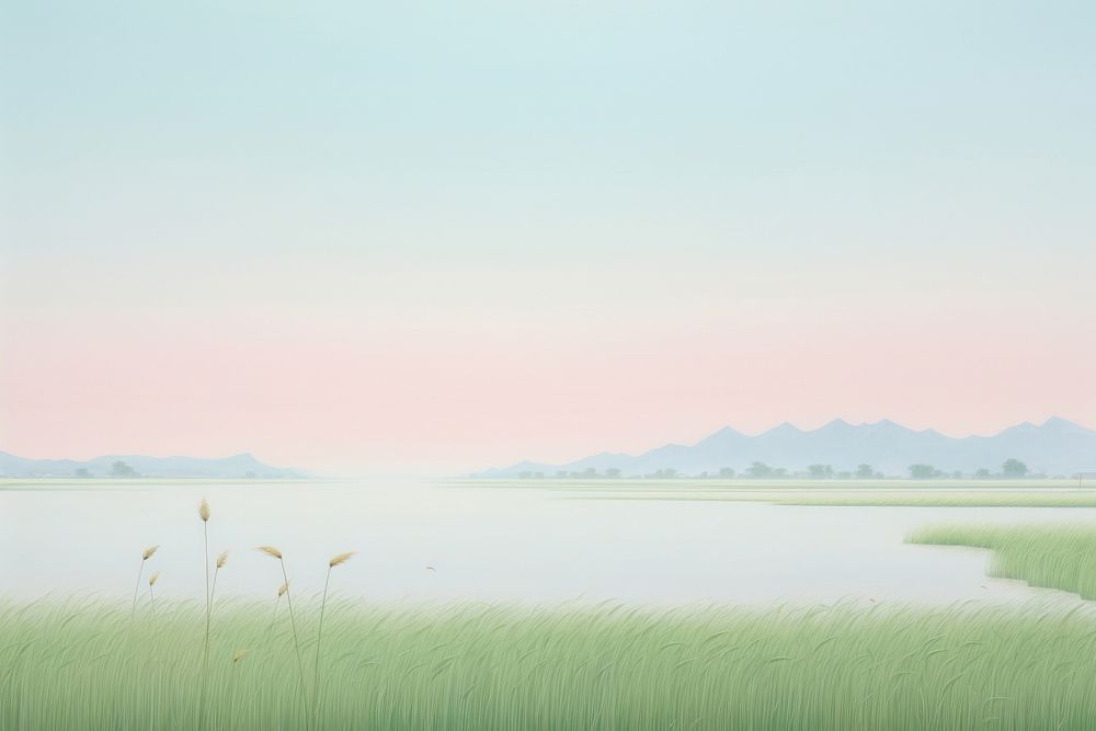 Painting of rice filed border outdoors horizon nature.
