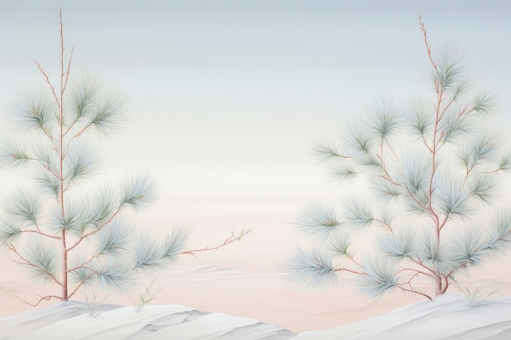 Painting of woven snow pine needles border backgrounds outdoors nature.