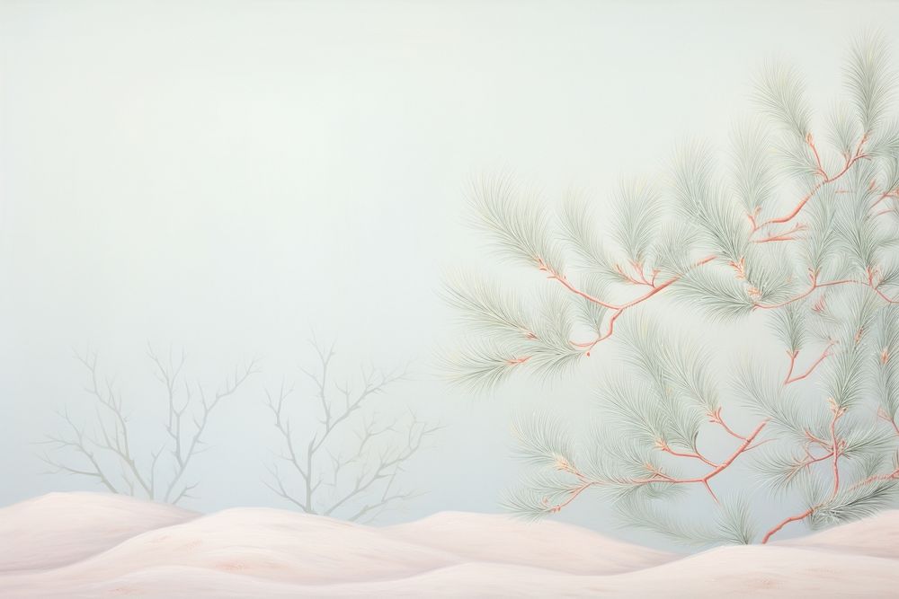 Painting of woven snow pine needles border backgrounds nature winter.