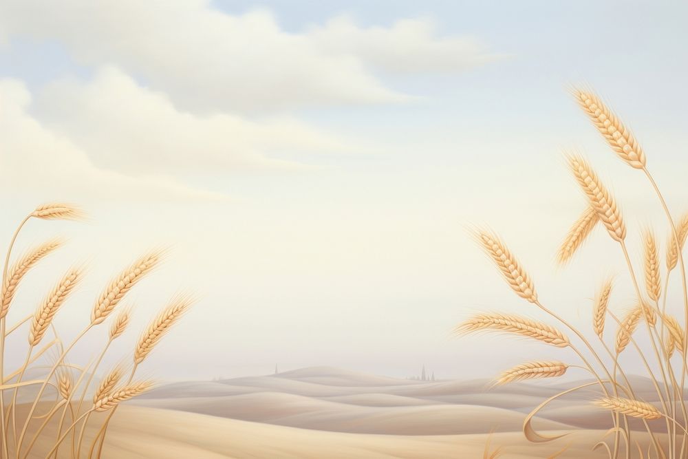 Painting of wheat file border backgrounds landscape outdoors.