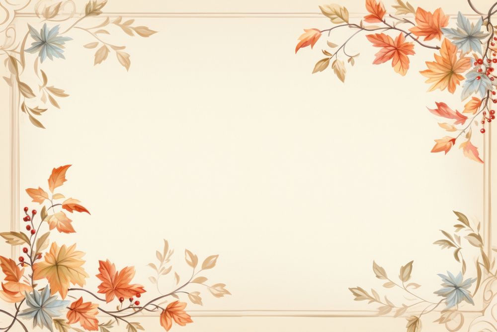 Painting of vintage autumn leaves border backgrounds pattern plant.