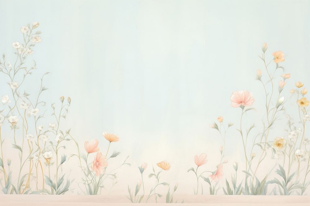 Painting of vintage dried flowers border backgrounds pattern wall.