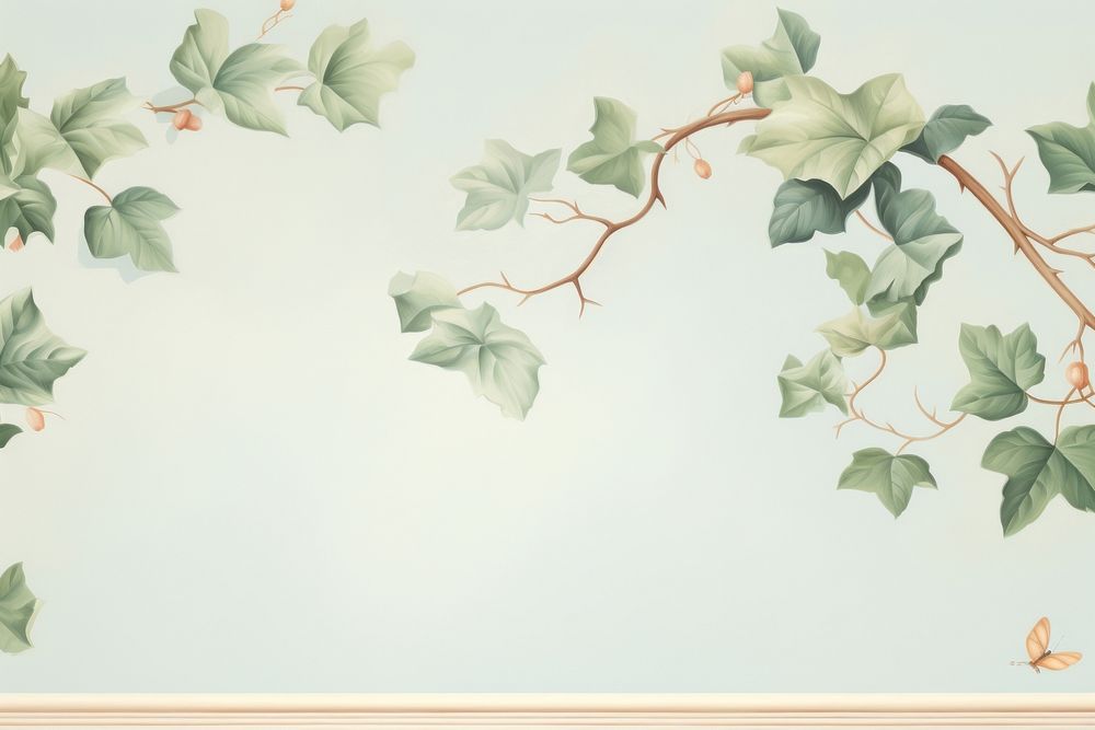 Painting of vintage fig leaves border plant leaf wall.