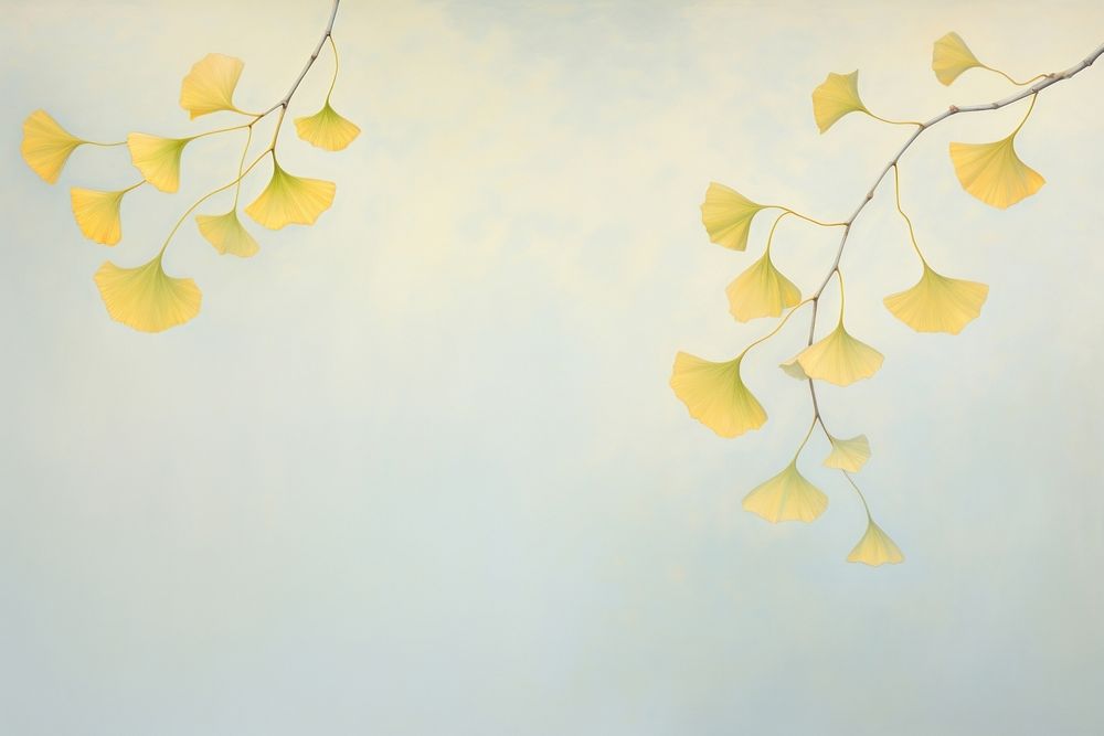 Painting of vintage gold gingko leaves border backgrounds yellow plant.