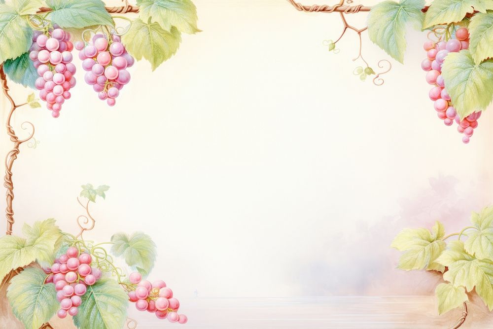 Painting of vintage grapes border backgrounds plant leaf.