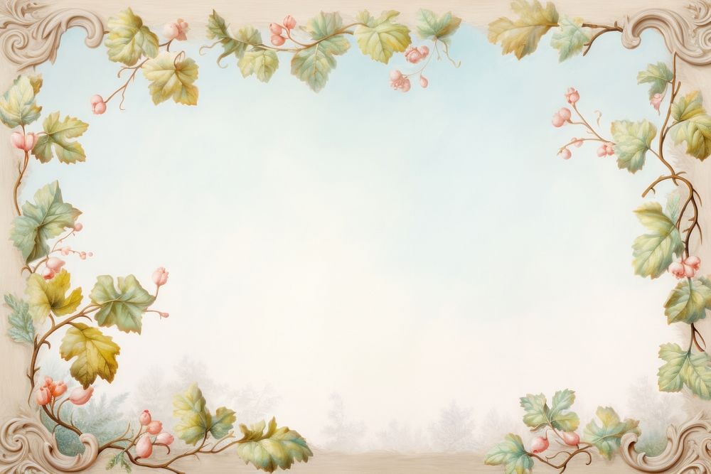 Painting of vintage oak leaves border backgrounds pattern outdoors.