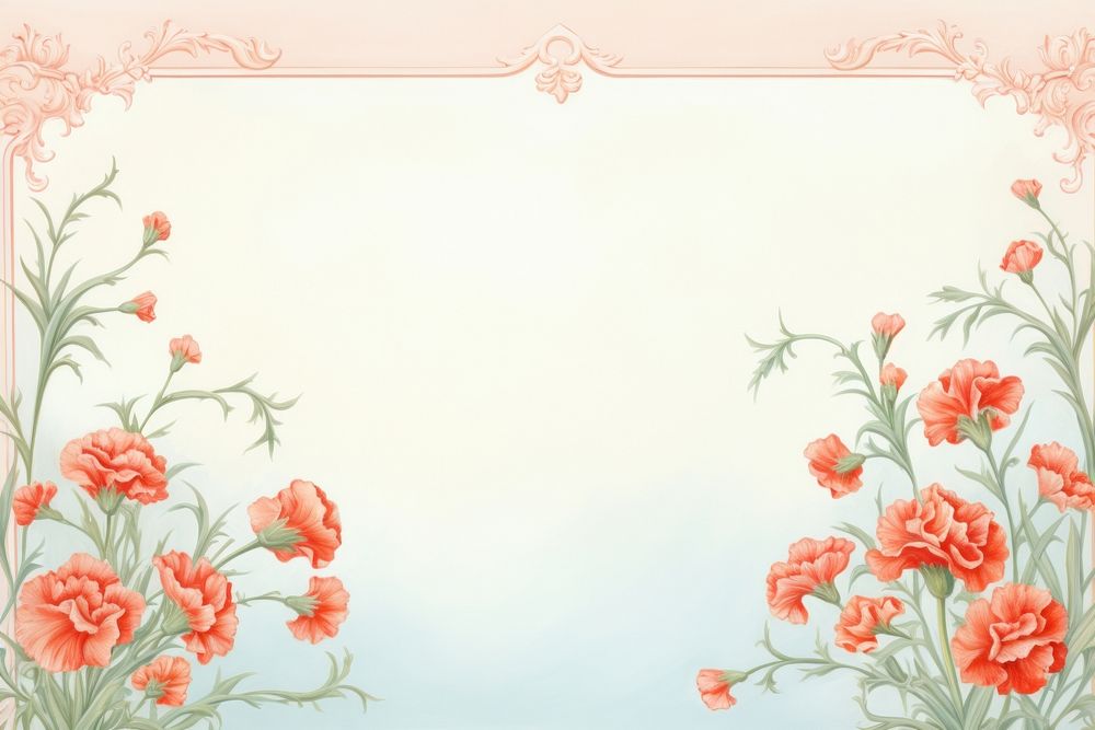 Painting of vintage red carnation blooms border backgrounds pattern flower.