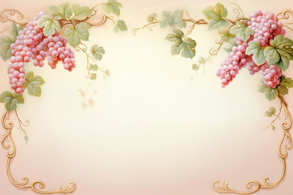 Painting of vintage red grapes border plant food freshness.