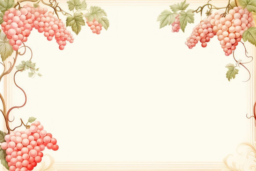 Painting of vintage red grapes border backgrounds fruit plant.