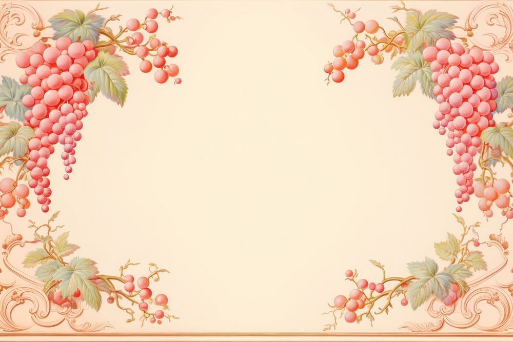 Painting of vintage red grapes border backgrounds pattern plant.