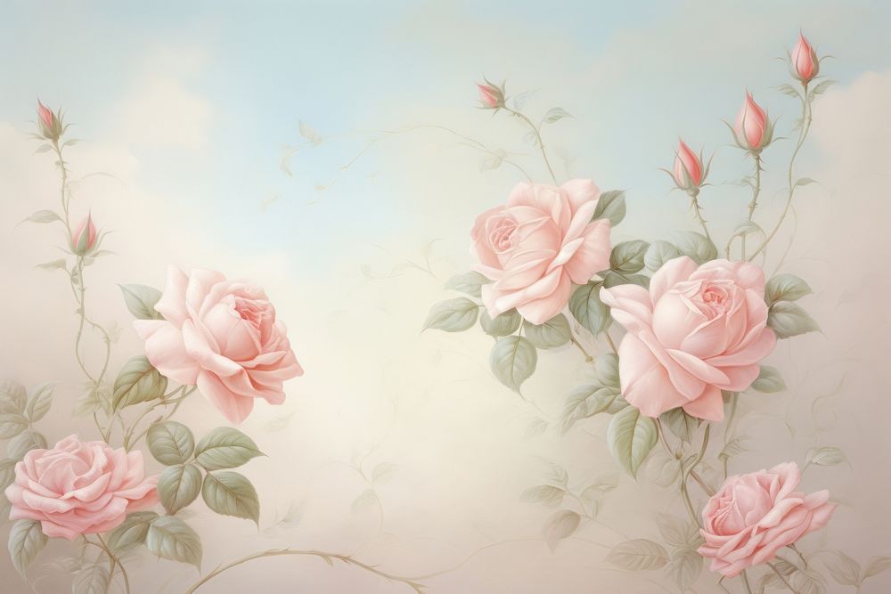 Painting of vintage rose blooms border backgrounds pattern flower.