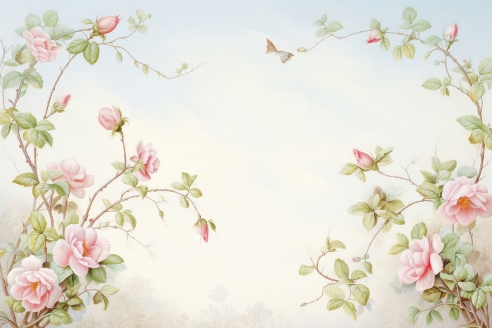 Painting of vintage rose thorn border backgrounds blossom pattern.