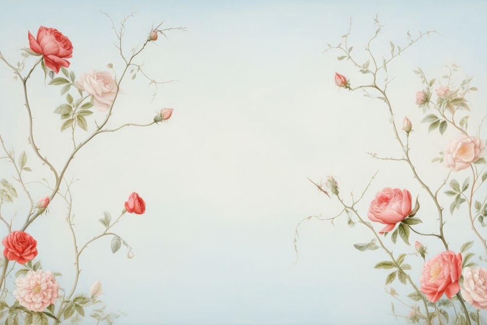 Painting of vintage rose thorn border backgrounds pattern flower.