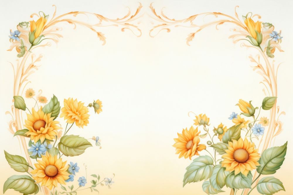 Painting of vintage sunflowers border backgrounds pattern yellow.