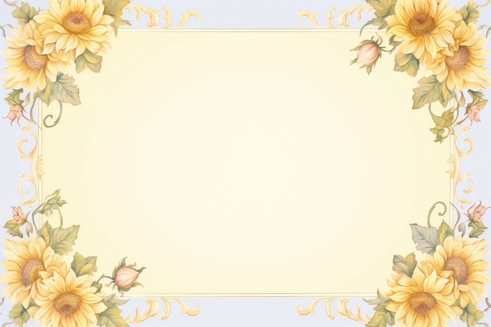 Painting of vintage sunflowers border backgrounds pattern yellow.