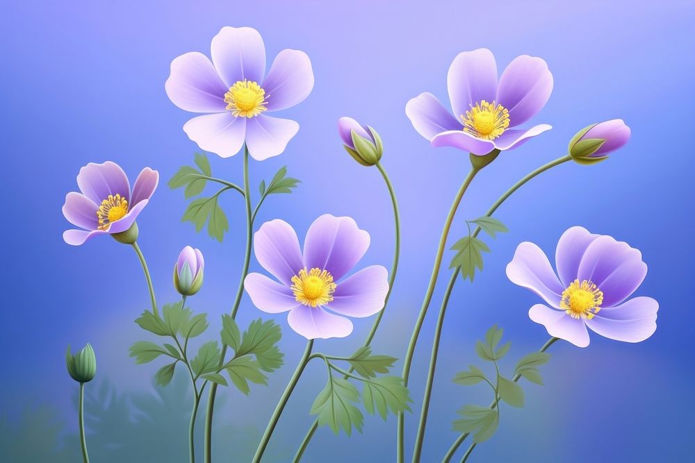 Painting of violet flowers border outdoors blossom nature.