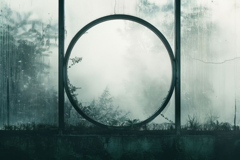 Circle shaped silhouette written window glass fog.