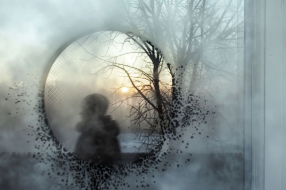Circle shaped silhouette fog outdoors window.