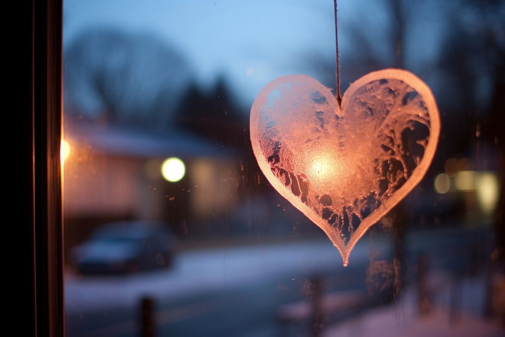 Heart written on fogged window glass transportation.