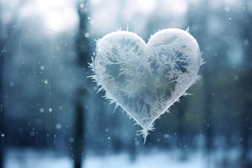 Heart icon written on frosted outdoors nature ice.