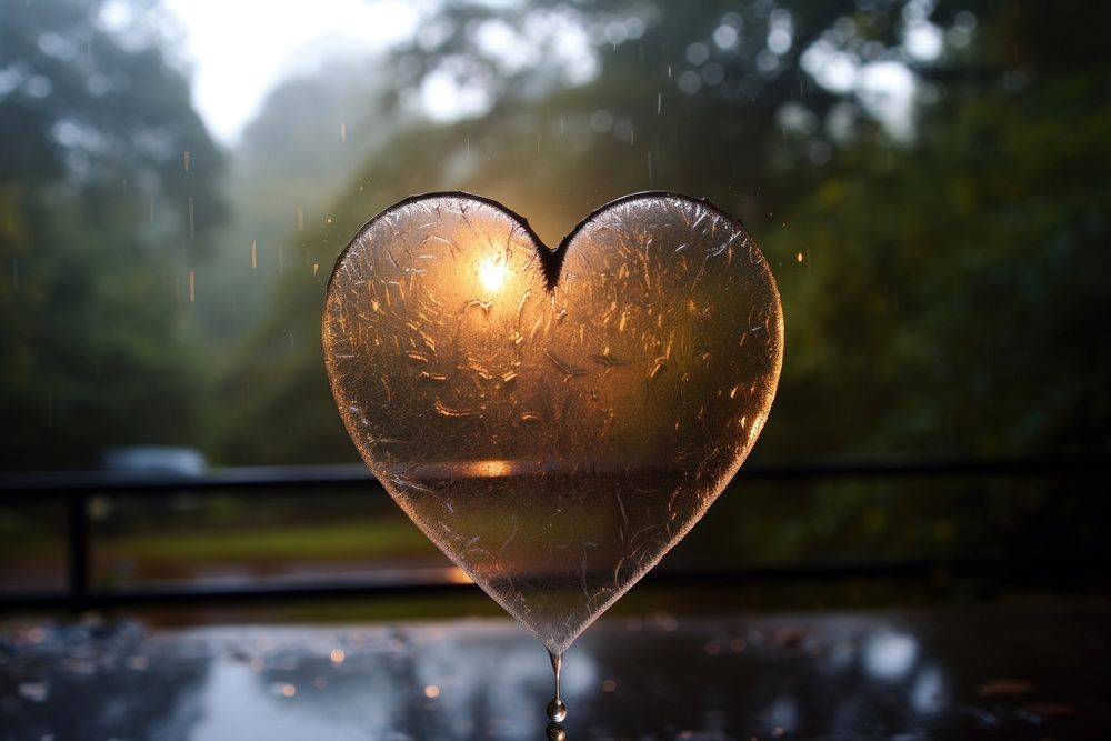 Cute heart silhouette glass reflection raindrop.