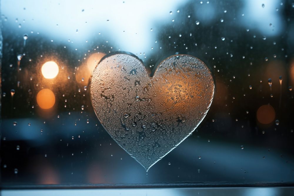 Cute heart silhouette window glass condensation.
