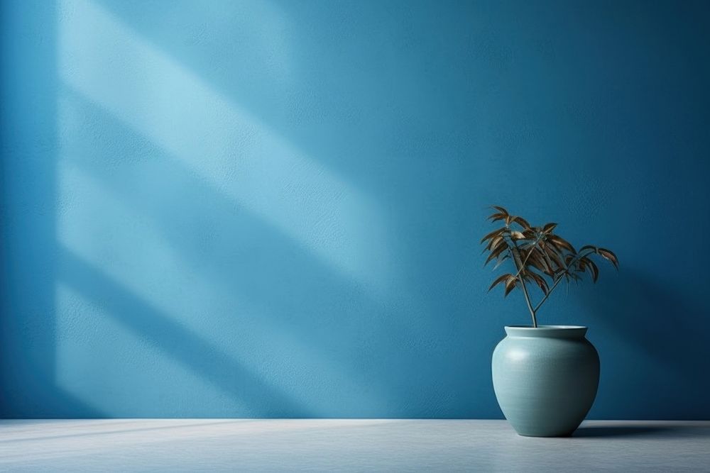 Blue plant vase wall.